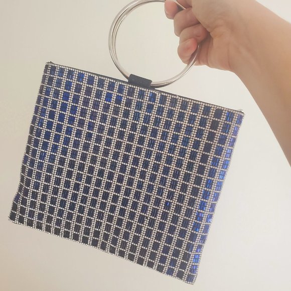 Nina Silver Diamond Navy Event Purse Sandia Formal Clutch - Picture 4 of 4